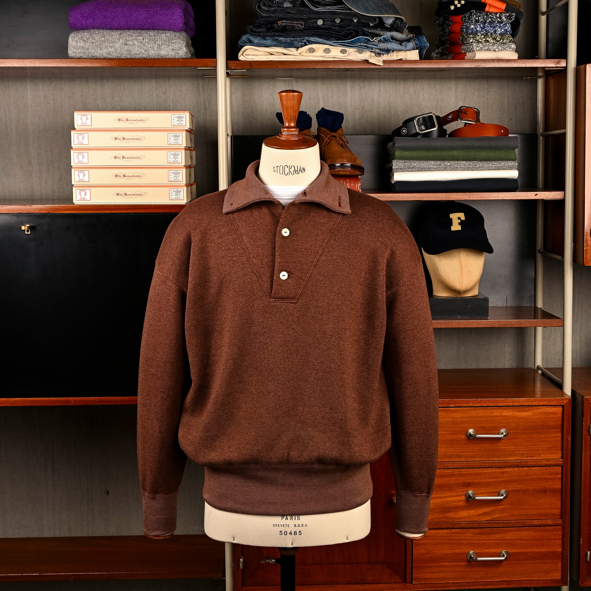 Olde Homesteader Extra Cotton Fleece Stand Collar Brown Heather