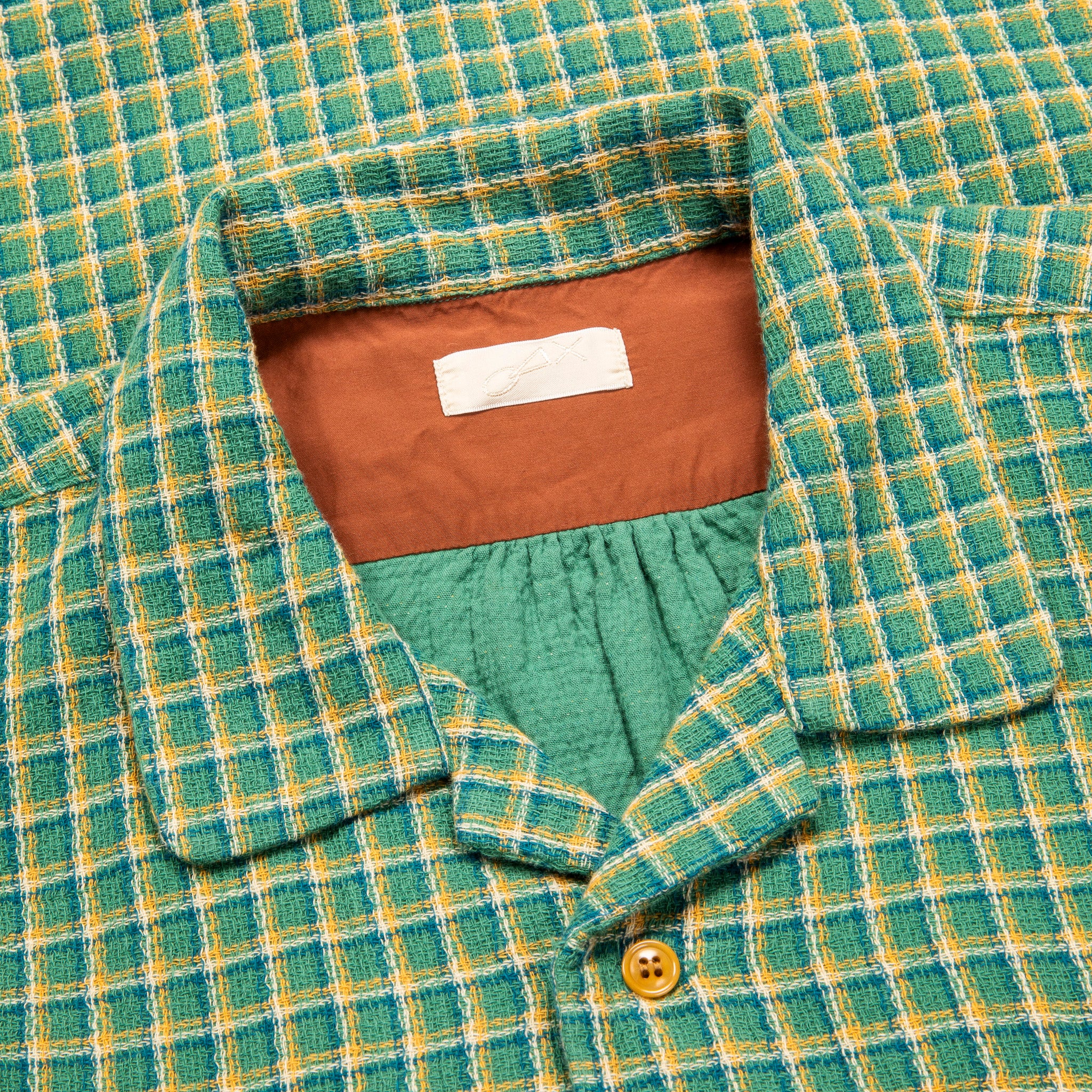 Maru Sankaku Peke Open Collar Check Shirt Green – Frans Boone Store