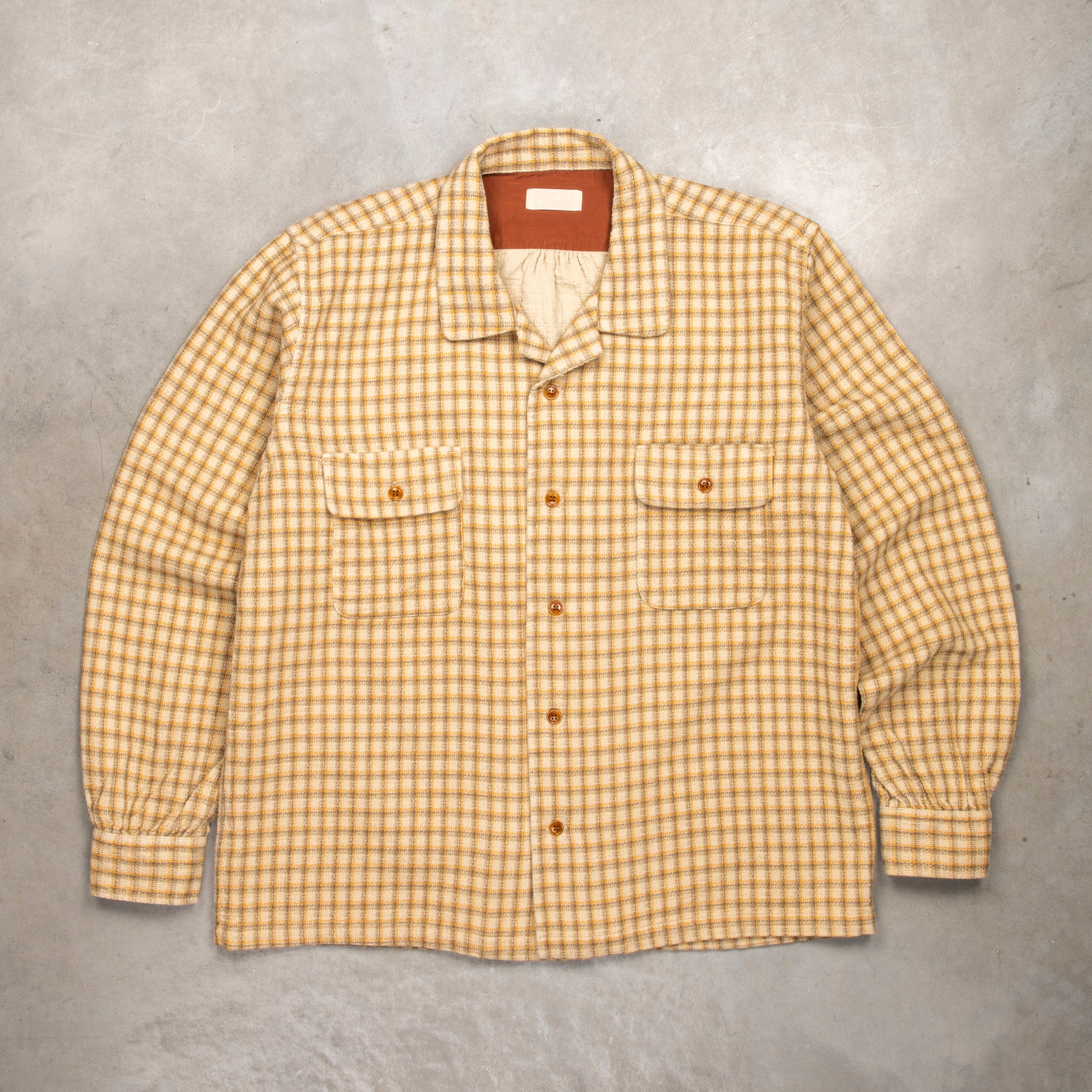 【ベージュ（27）】OPEN COLLAR FLANNEL CHECK SHIRTS Maru Sankaku Peke Open Collar Check Shirt Beige – Frans Boone Store