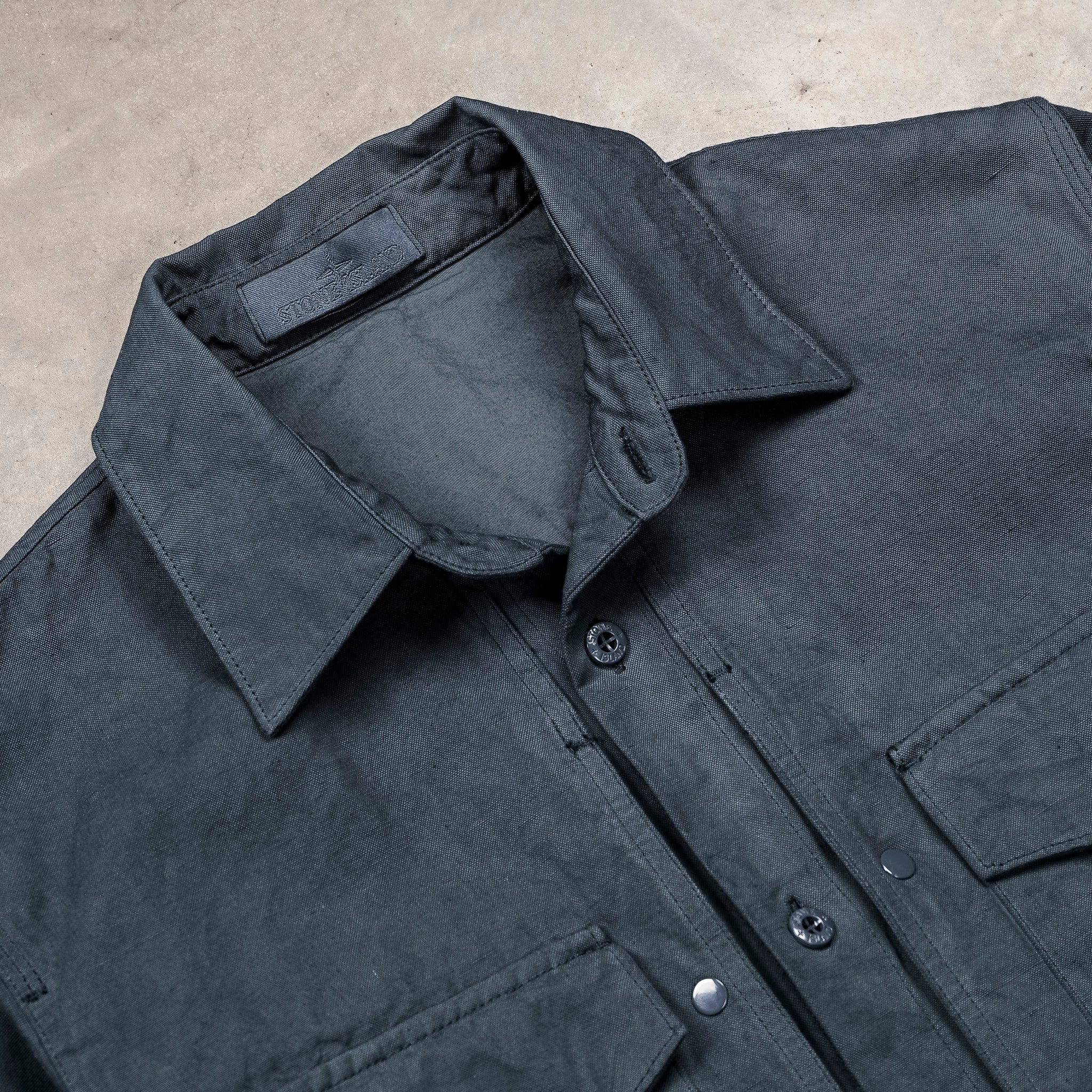 Stone Island Ghost Cotton Linen Canvas Overshirt Slate Blue