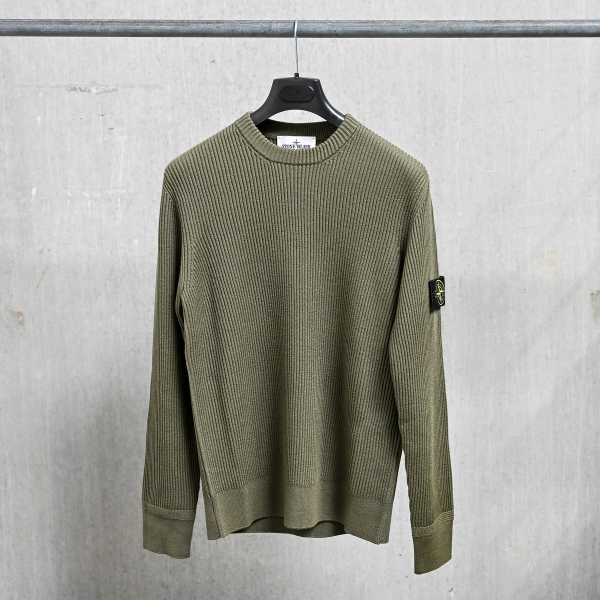 Stone Island Ribbed RWS Wool Knit Crew Neck Military Green – Frans