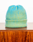 The Elder Statesman 100% Cashmere Watchman cap in Teal/Yellow