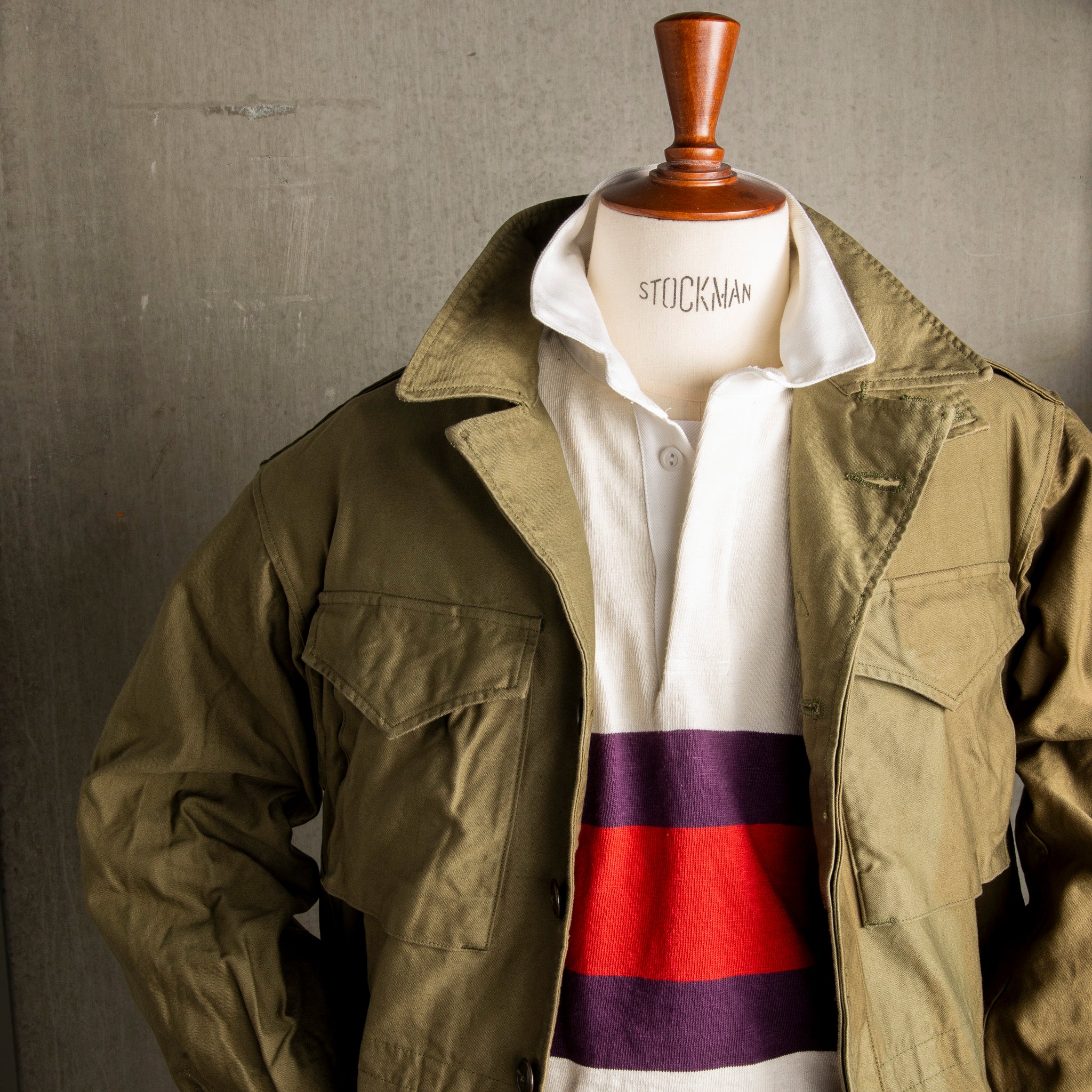 The Real McCoy's Climber's Striped Rugby Shirt Ecru - Purple