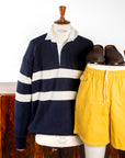 The Real McCoy's Climber's Striped Rugby Shirt Navy - Ecru
