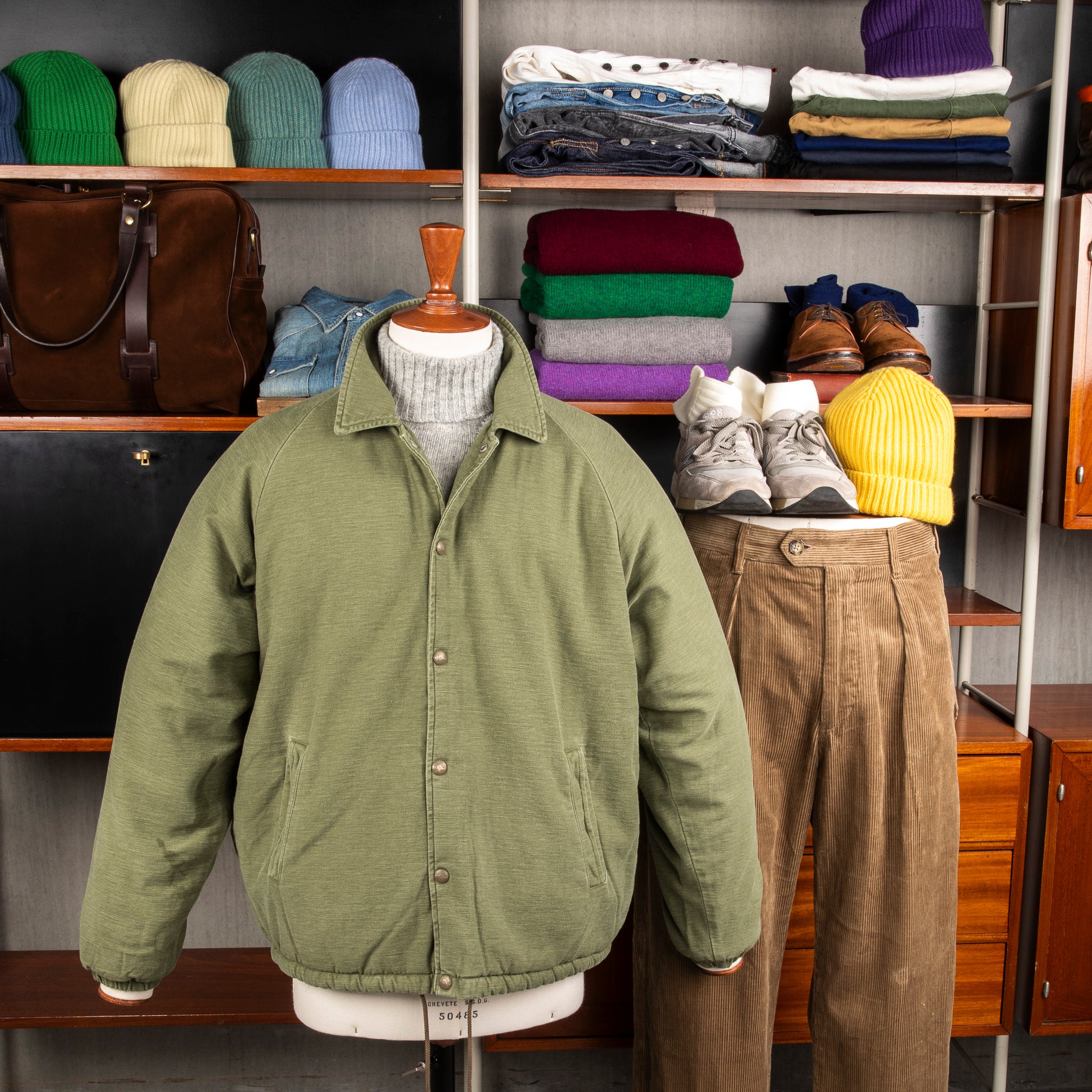 Orslow Vintage Washed Coach Jacket With Fleece Lining Dark Olive