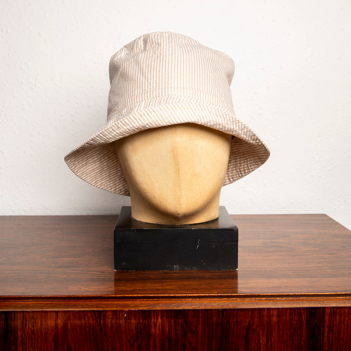 Engineered Garments Bucket Hat Beige Cotton Seersucker Stripe