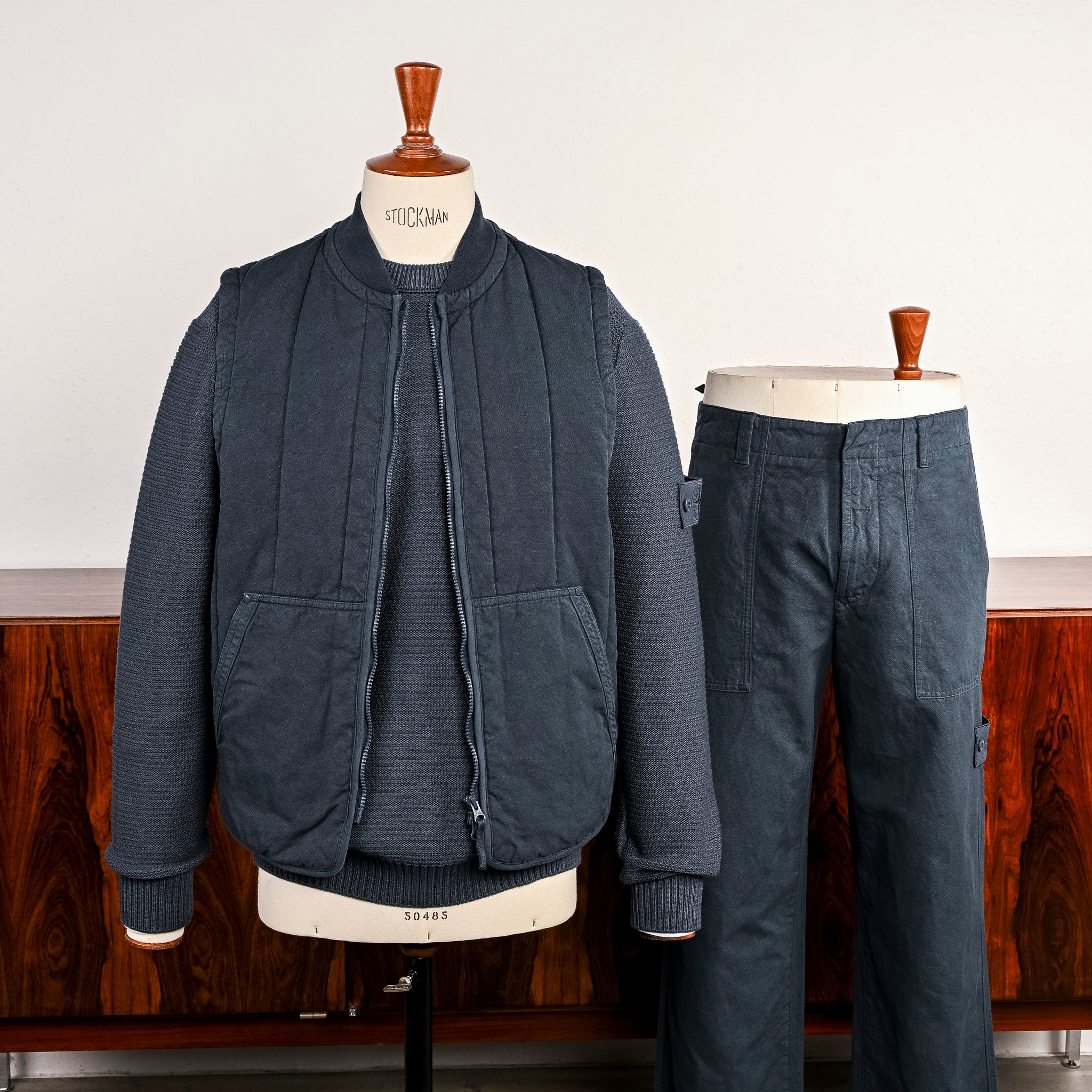 Stone Island Ghost Cotton Linen Canvas Quilted-TC Vest Slate Blue