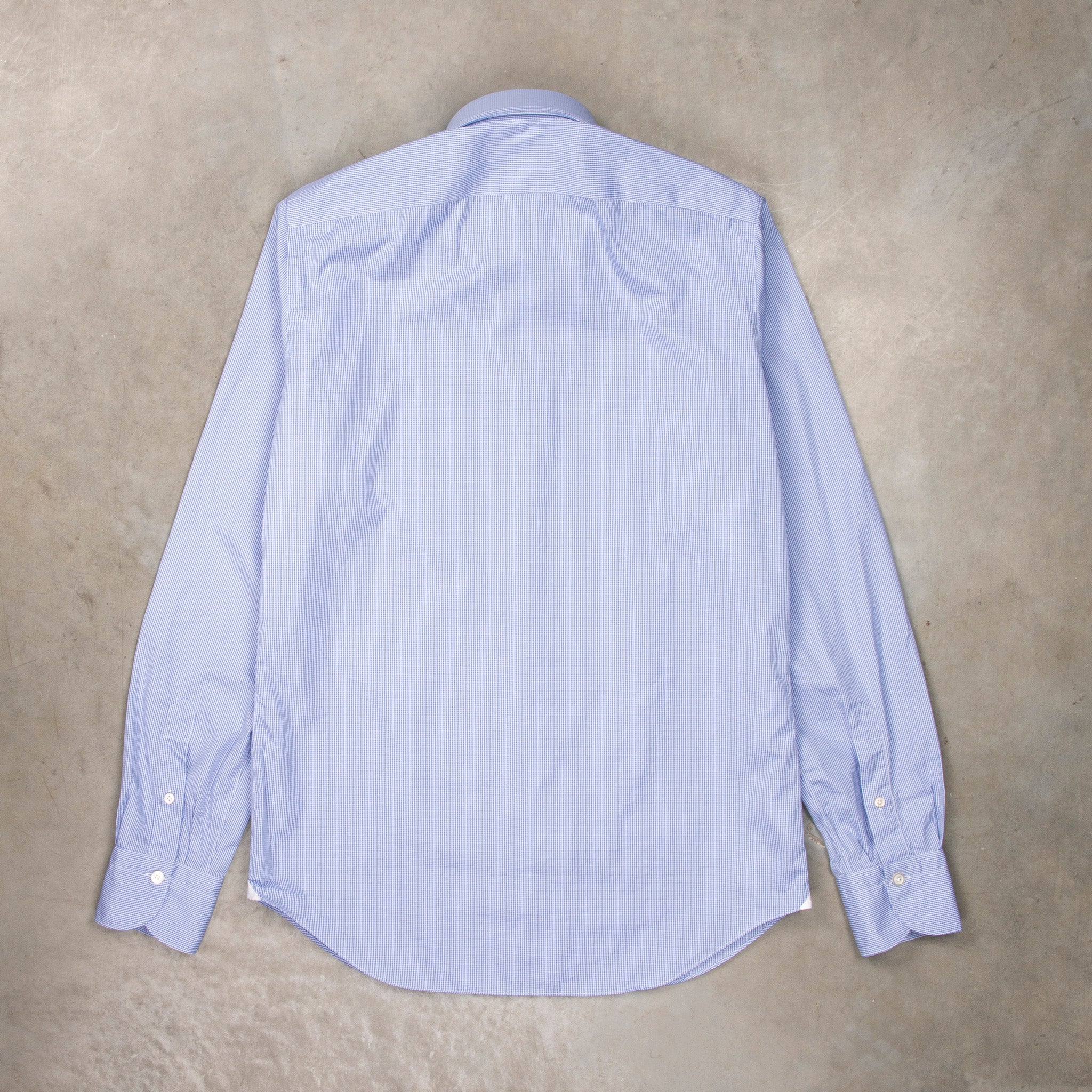 Finamore Tokyo Shirt Sergio Collar Mid Blue Vichy Poplin