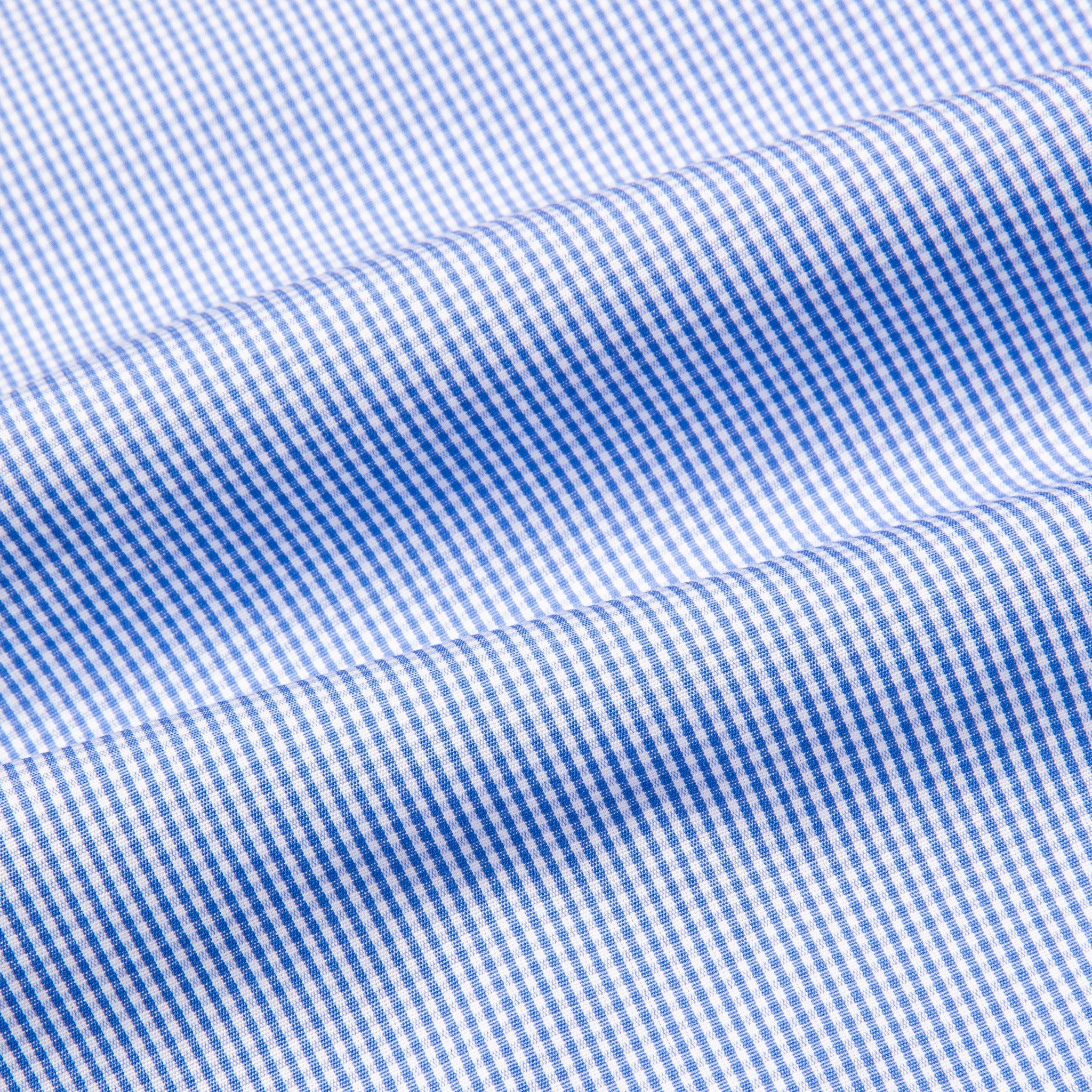 Finamore Tokyo Shirt Sergio Collar Mid Blue Vichy Poplin