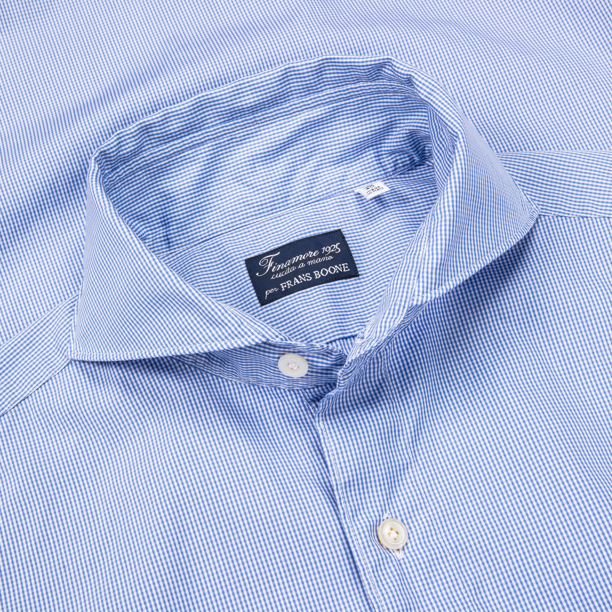 Finamore Tokyo Shirt Sergio Collar Mid Blue Vichy Poplin