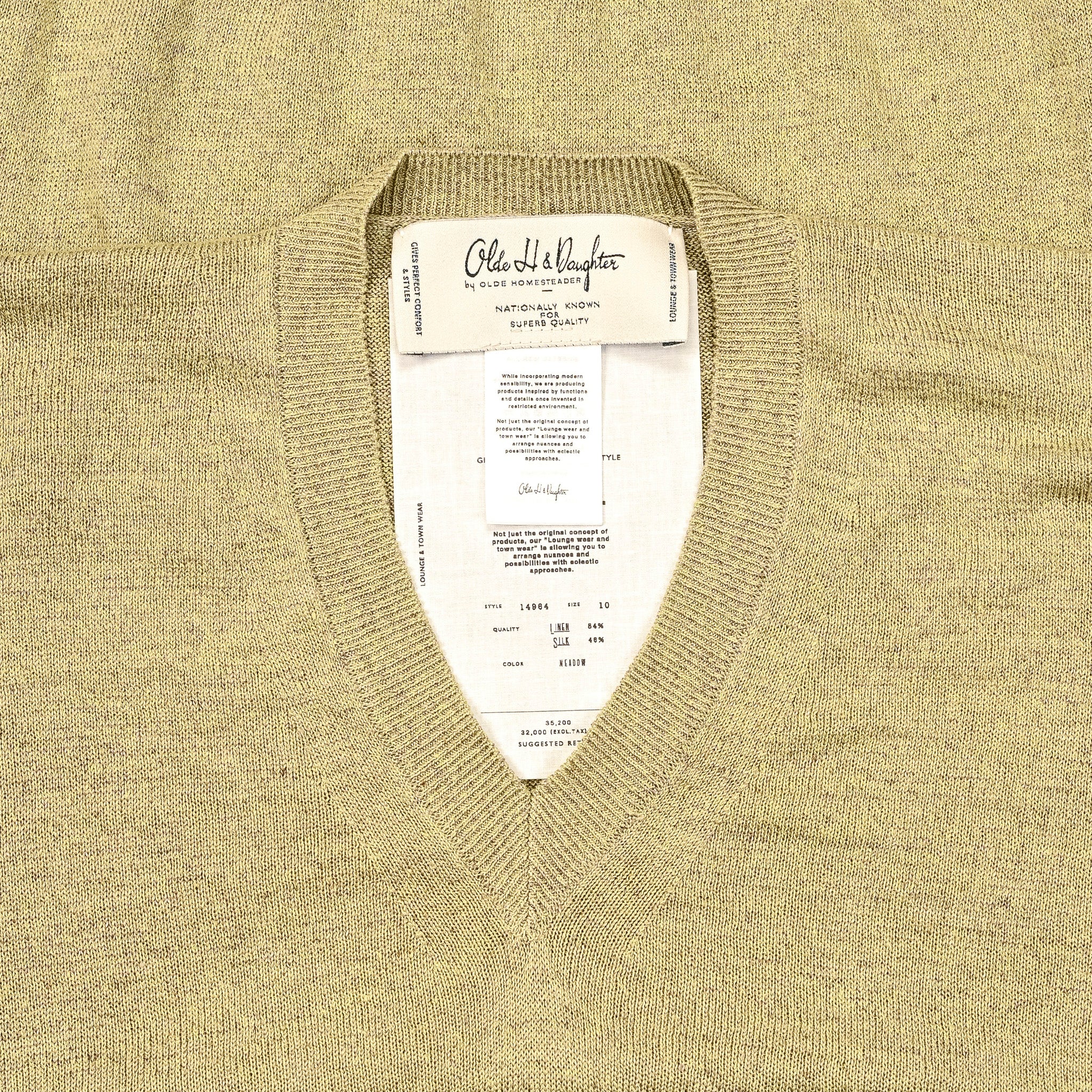 Olde H & Daughter Linen Silk Plain Stitch V-Neck Meadow – Frans
