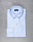 Finamore Tokyo shirt washed oxford button down Lucio collar celeste
