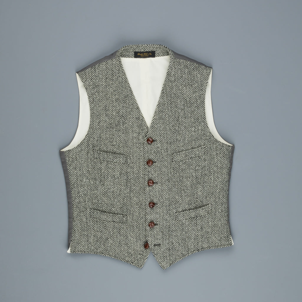 RRL Classic Harris Tweed Waistcoat Herringbone Cream Black