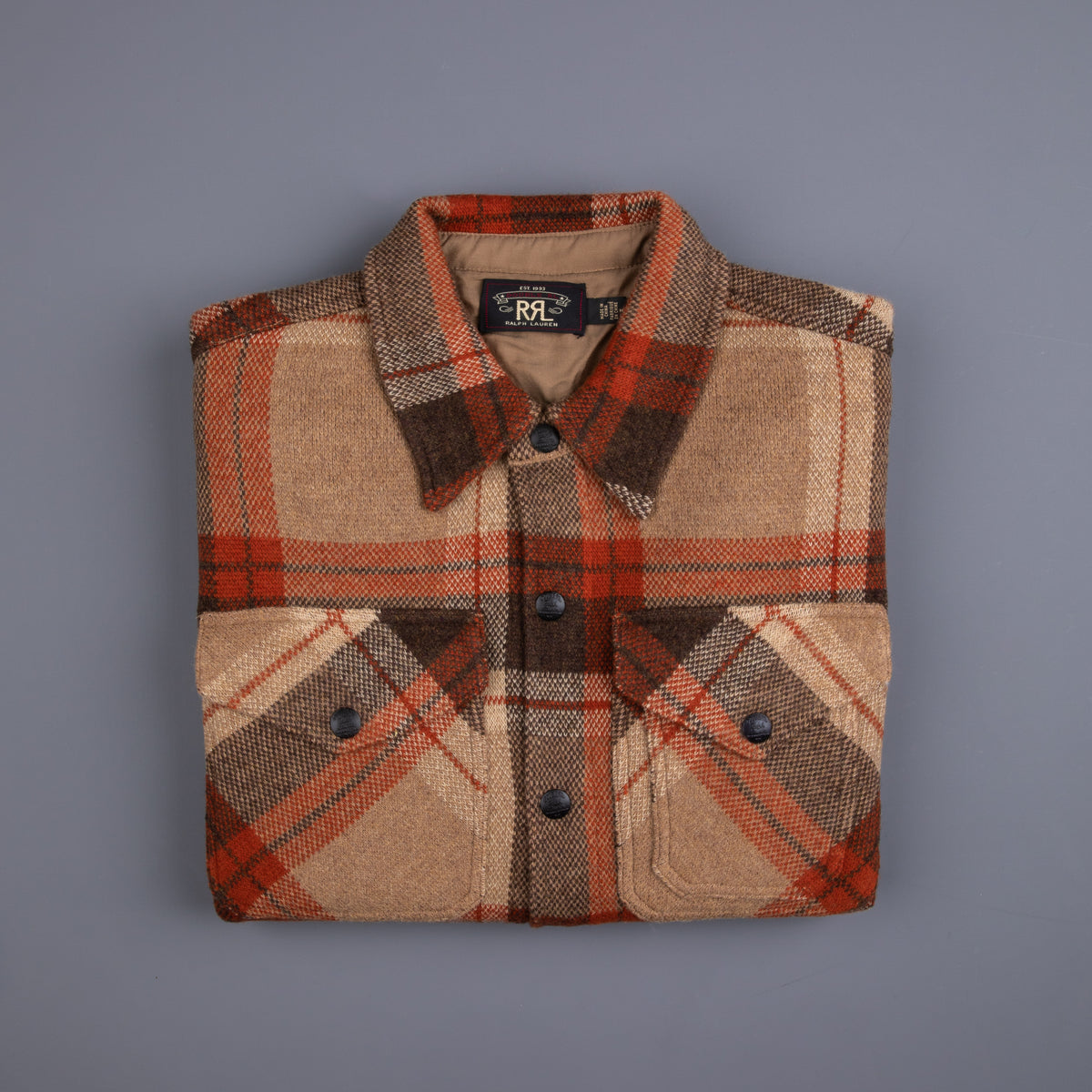 RRL Wool Plaid Workshirt Sweater Orange-Tan