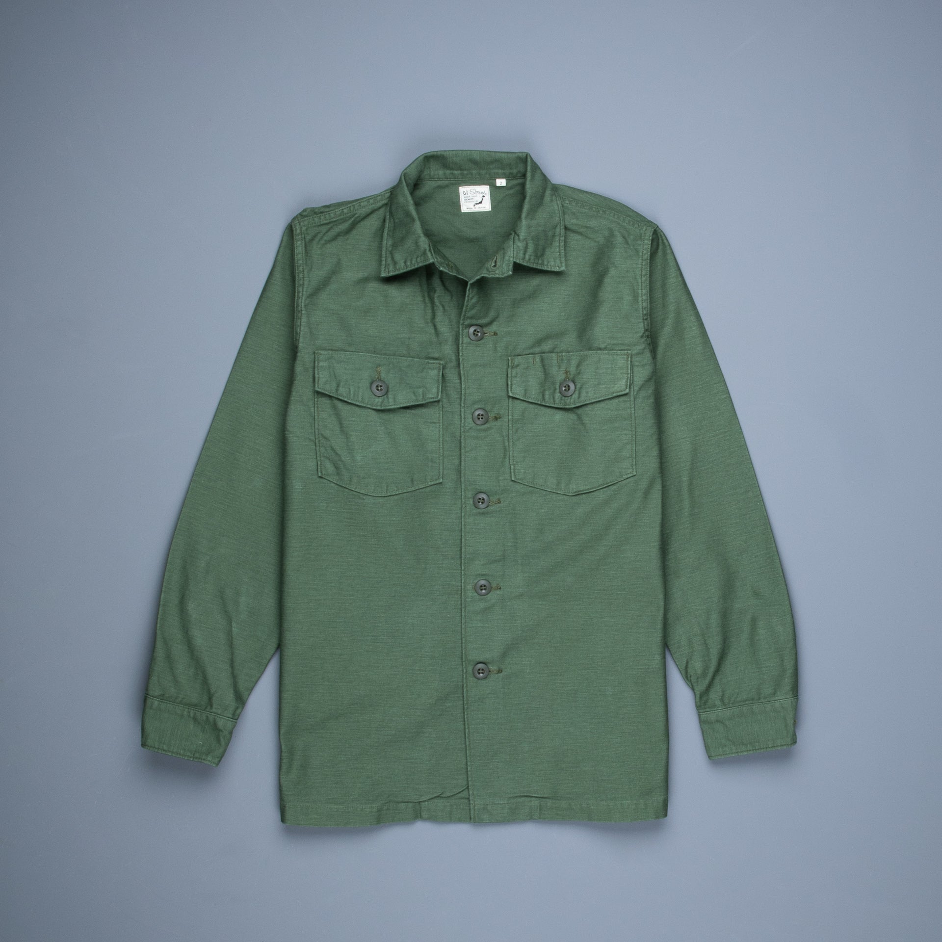 Orslow US army shirt back satin green Frans Boone Store Orslow US army shirt back satin green Frans Boone Store