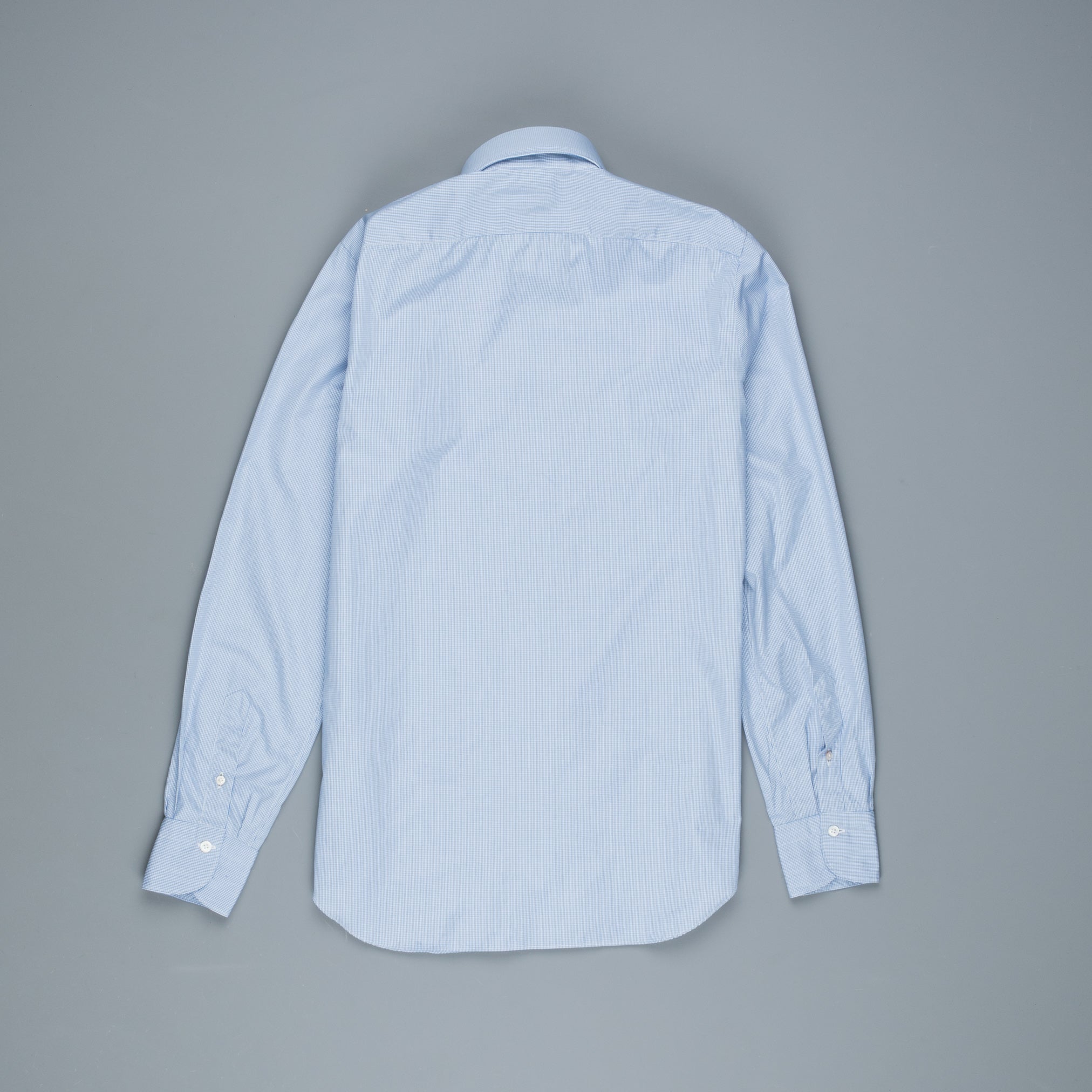 Finamore Gaeta Shirt Lucio Collar Alumo Mid Blue Vichy Poplin