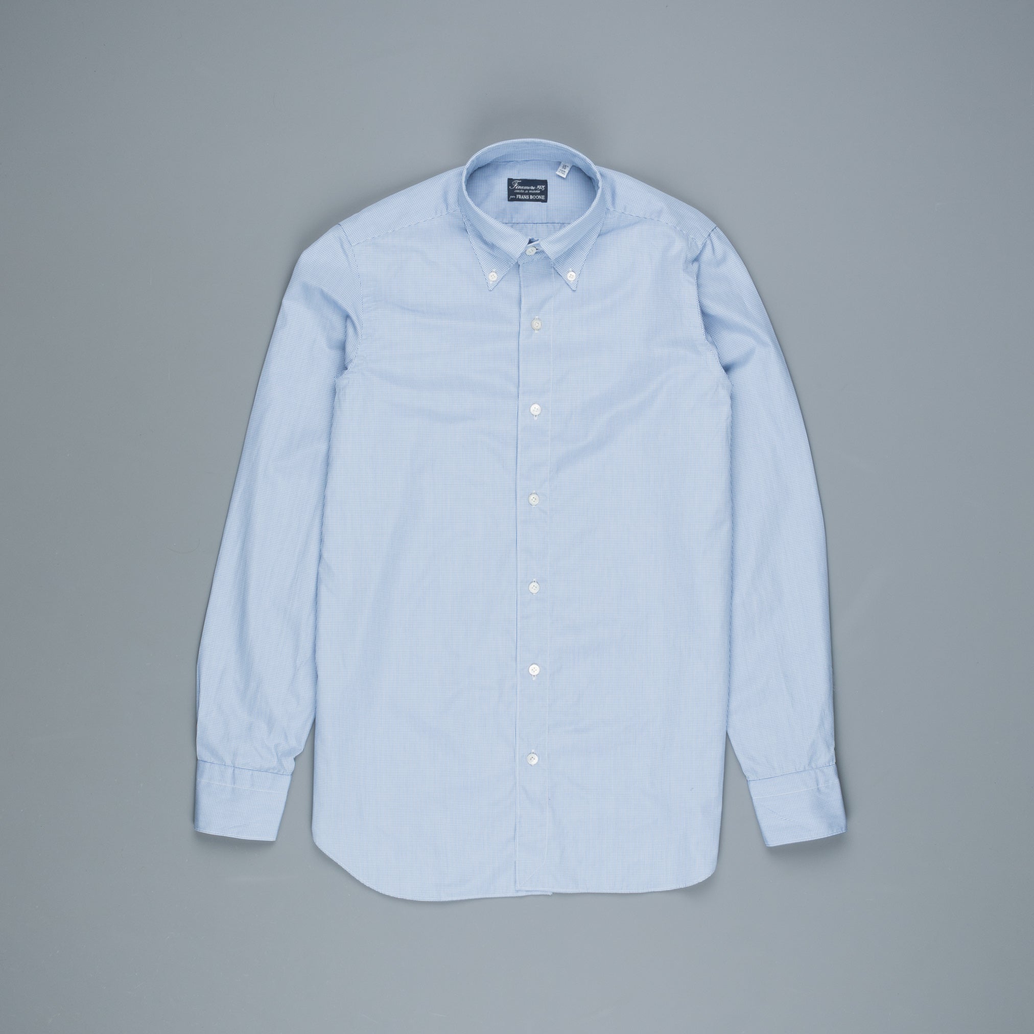 Finamore Gaeta Shirt Lucio Collar Mid Blue Vichy Poplin