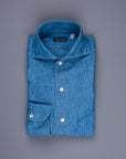 Finamore Gaeta shirt Sergio collar uneven yarn chambray
