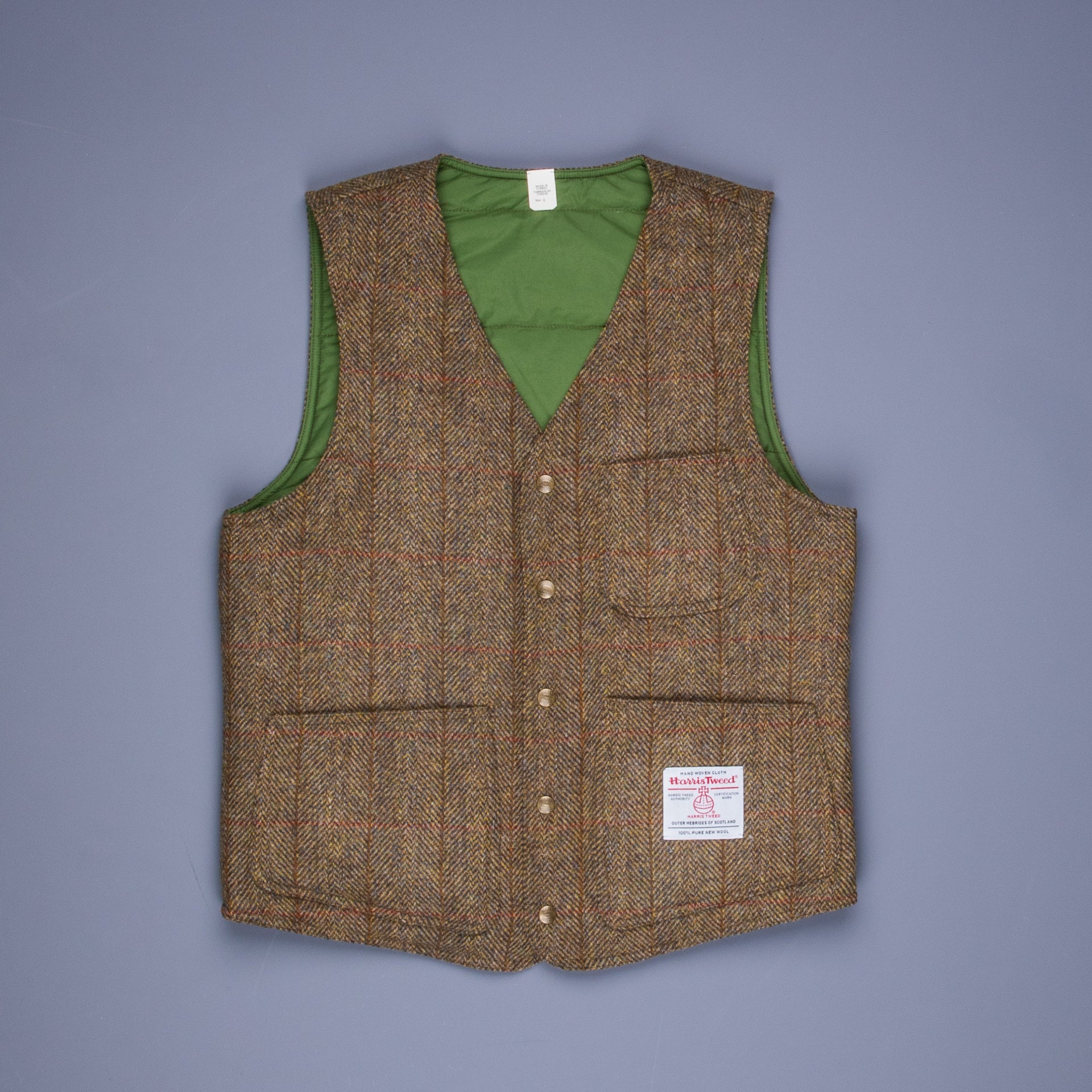 RRL Huntshaw Vest Reversible Harris Tweed - Sage Tafetta