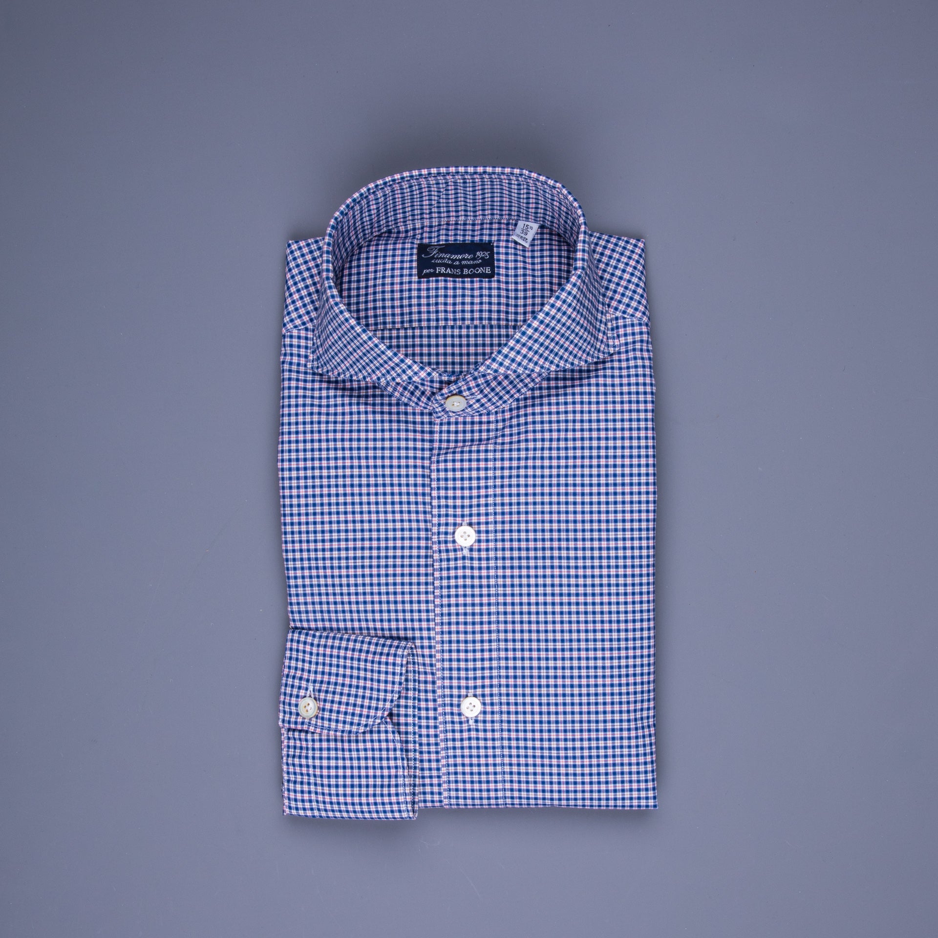 Finamore Gaeta Fit Collo Sergio Piccolo Quadretto Blu Rosso