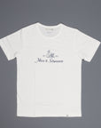 Merz b Schwanen 215 White Crew Neck Tee 1/4 slv. Indigo Print