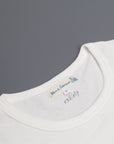 Merz b Schwanen 215 White Crew Neck Tee 1/4 slv. Indigo Print