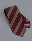 Drake's untipped club tie olive stripe bordeaux