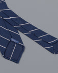 Finamore wool silk tie untipped navy white wide club stripe