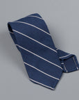 Finamore wool silk tie untipped navy white wide club stripe