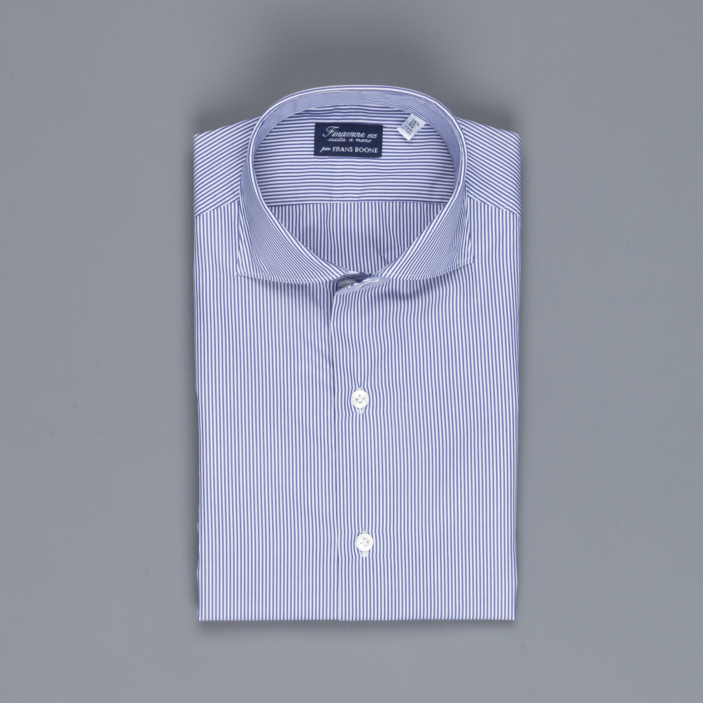 Finamore &#39;Traveller&#39; Shirt Milano Fit Collar Eduardo Navy Stripe Alumo poplin