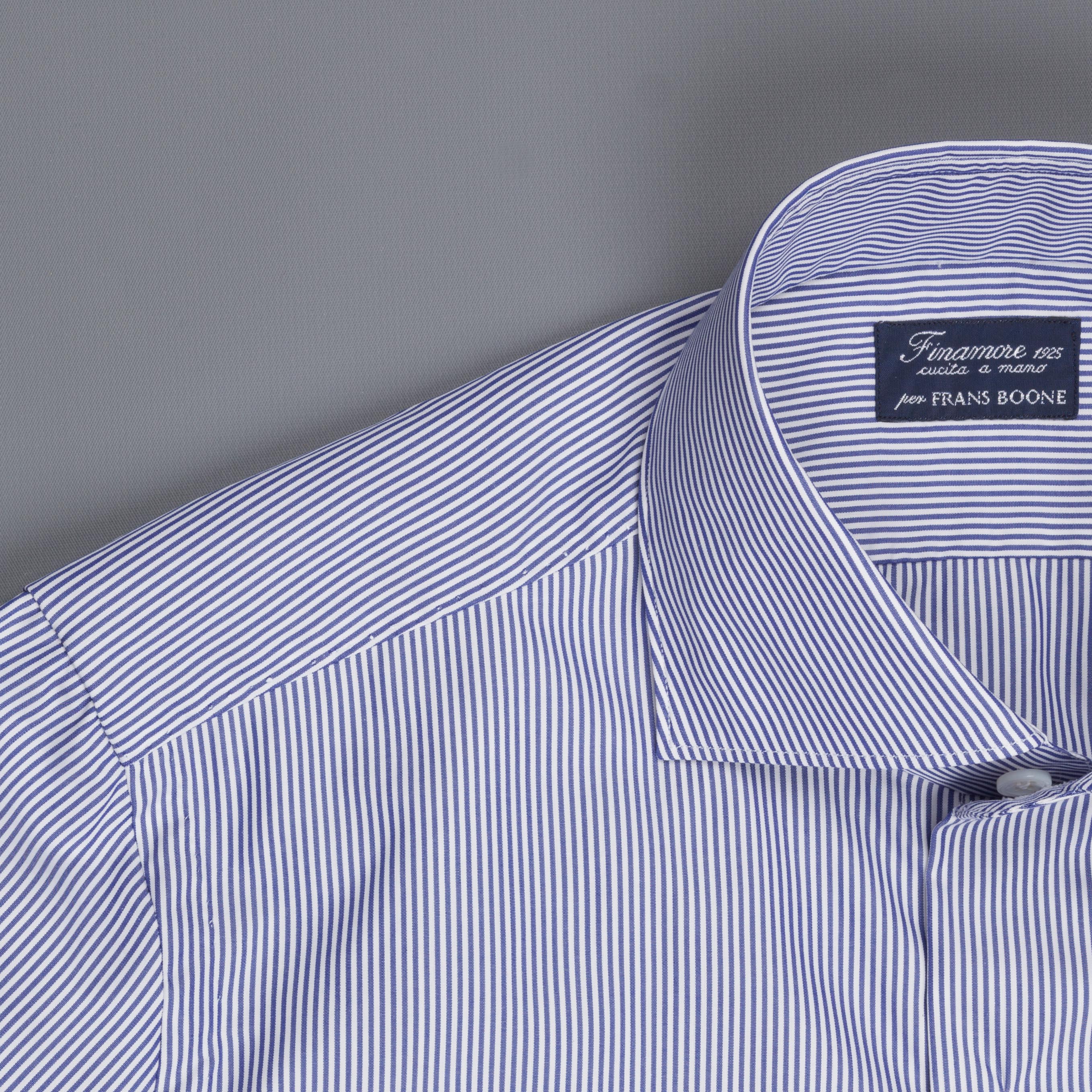 Finamore &#39;Traveller&#39; Shirt Milano Fit Collar Eduardo Navy Stripe Alumo poplin