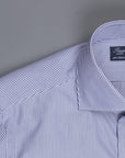 Finamore 'Traveller' Shirt Milano Fit Collar Eduardo Navy Stripe Alumo poplin