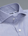 Finamore Milano Shirt soft lined Collar Sergio navy stripe Supralux Voyage Alumo