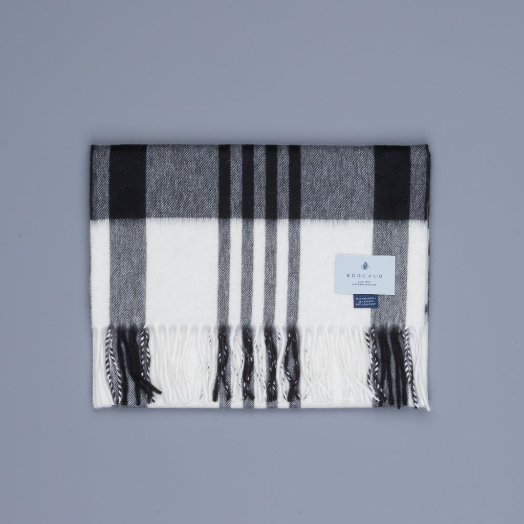Alex Begg Jura Lambswool Scarf Ingles White Grey