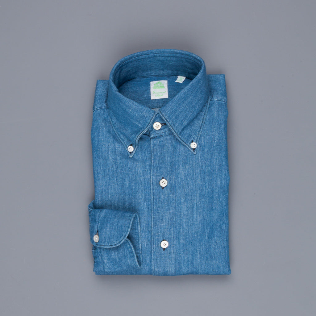 Finamore Gaeta Shirt Lucio Collar washed blue denim medium weight Frans Boone Store Finamore Gaeta Shirt Lucio Collar washed blue denim medium weight Frans Boone Store