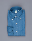 Finamore Gaeta Shirt Lucio Collar washed blue denim medium weight