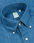 Finamore Gaeta Shirt Lucio Collar washed blue denim medium weight