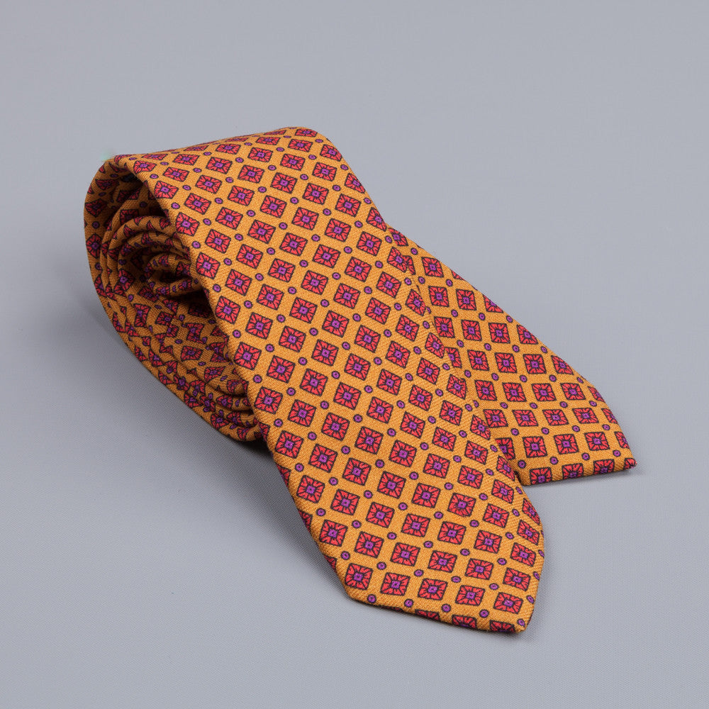 Drakes printed wool tie dark gold