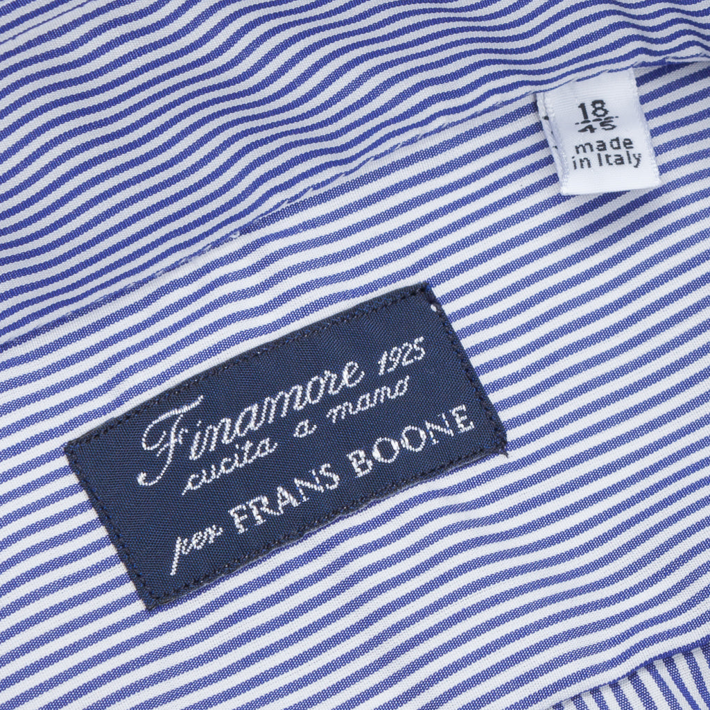 Finamore &#39;Traveller&#39; Shirt Napoli Fit Collar Eduardo Navy Stripe Alumo poplin