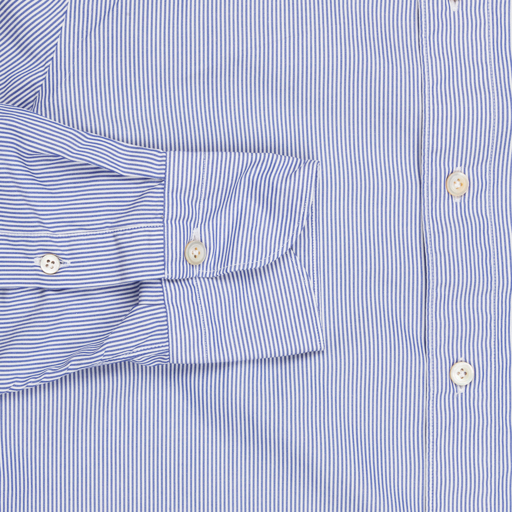 Finamore Tokyo Shirt Lucio Collar Navy Stripe Poplin