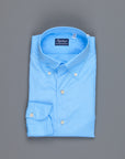 Finamore Gaeta shirt Lucio Collar Alumo poplin Avio blue
