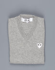 Comme des Garçons PLAY V-Neck Pullover Light Grey White Heart