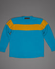 The Elder Statesman  @ Frans Boone Cashmere striped Racing Crew Unisex sweater Teal Yellow