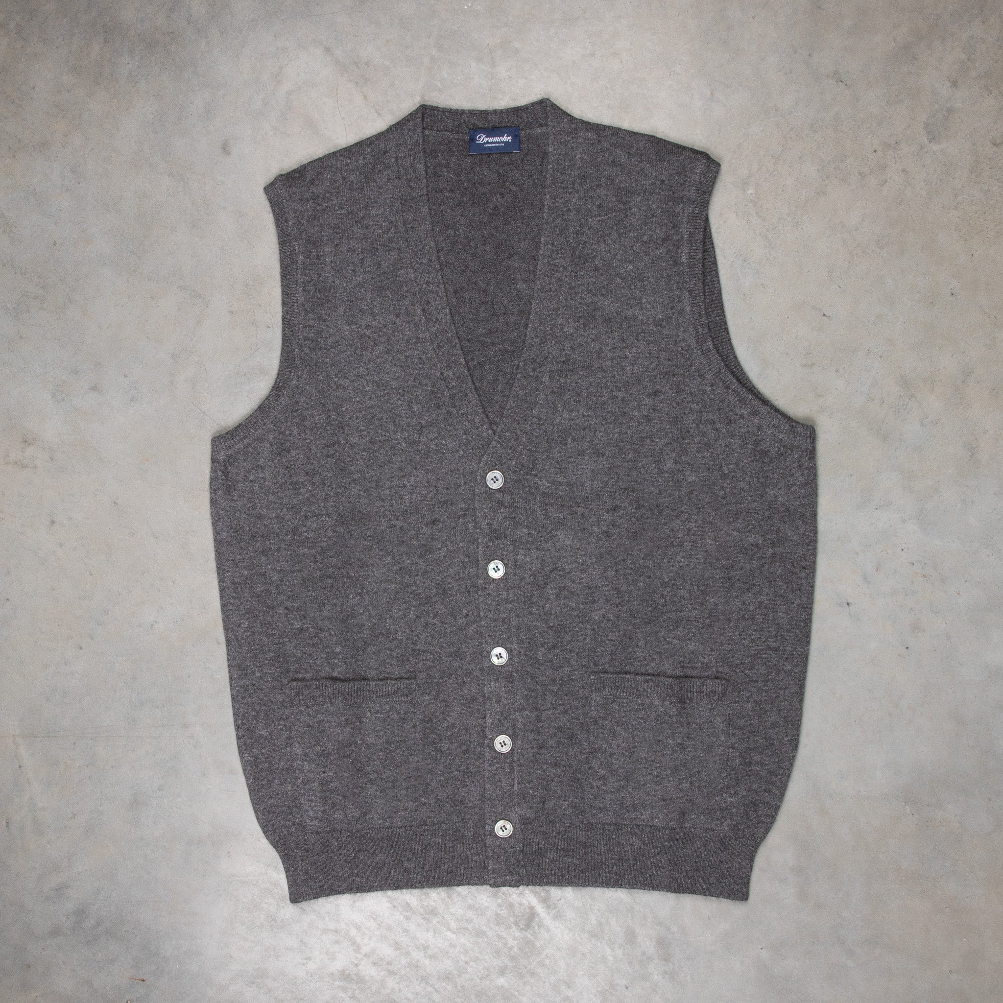 Drumohr Cashmere Gillet con Bottoni Grigio Scuro