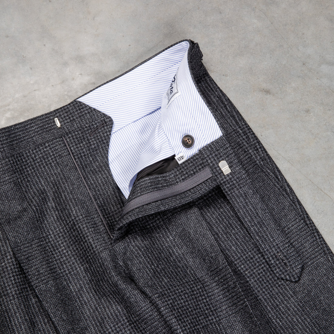 Rota Pantaloni High Rise Regular Fit Flannel Prince Of Wales Grigio Scuro