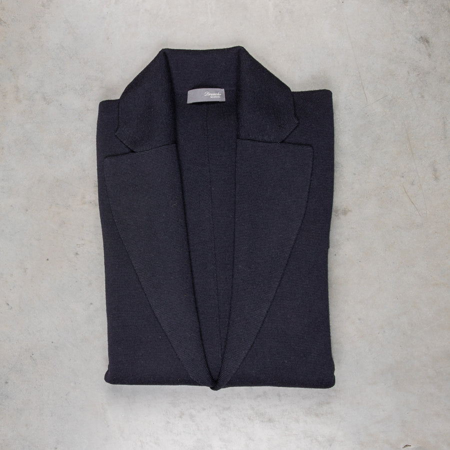 Drumohr Knitted Jacket Merino Wool Navy Blu