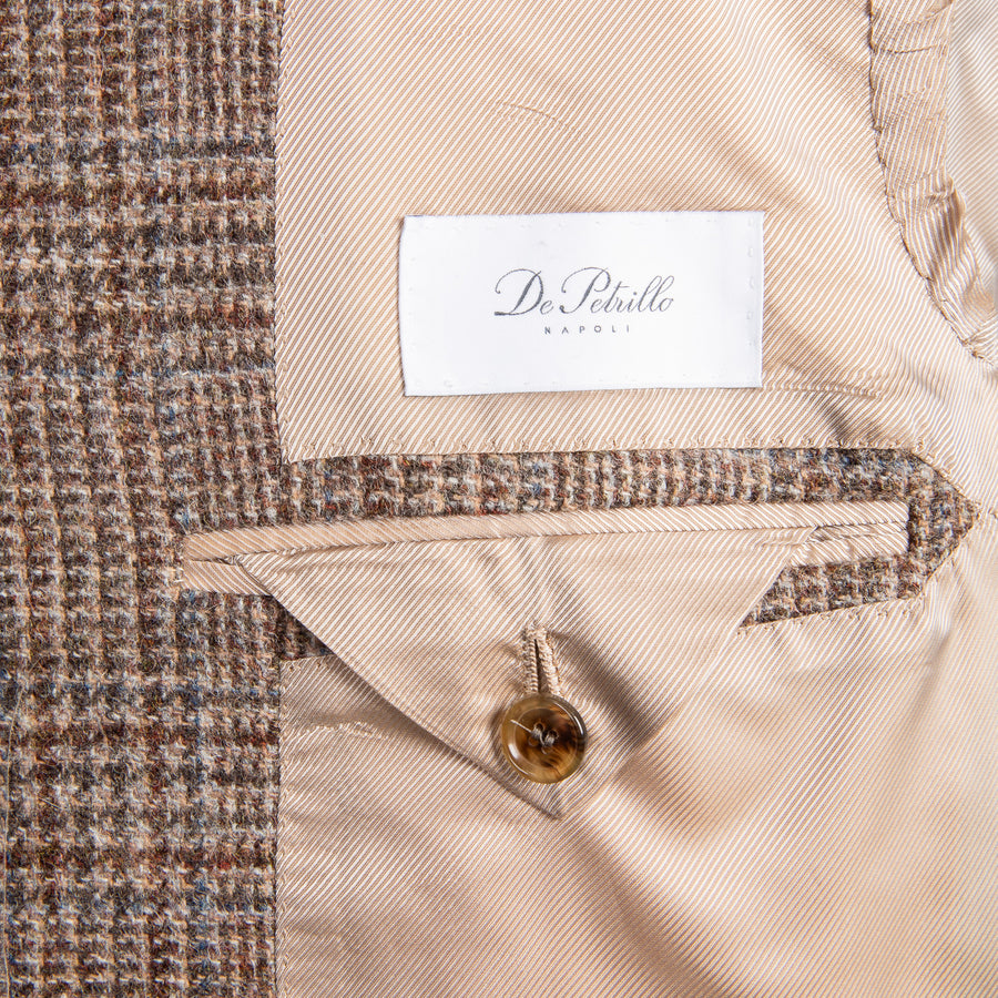 De Petrillo Posillipo Shetland Tweed Jacket Prince Of Wales Beige