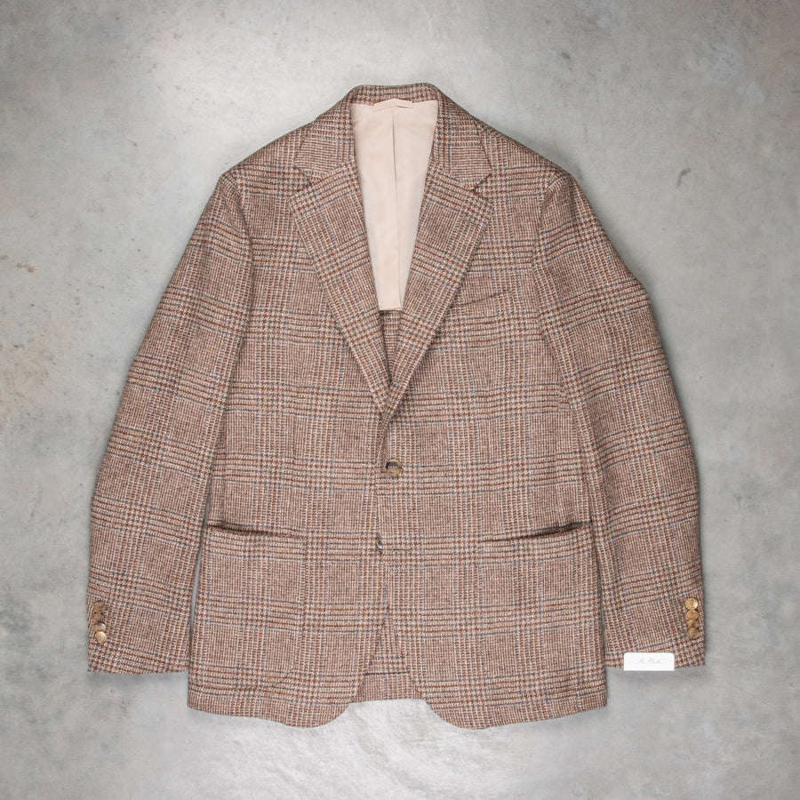 De Petrillo Posillipo Shetland Tweed Jacket Prince Of Wales Beige