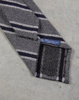 Finamore Anversa Tie Untipped Basket Weave Stripe Grey Navy
