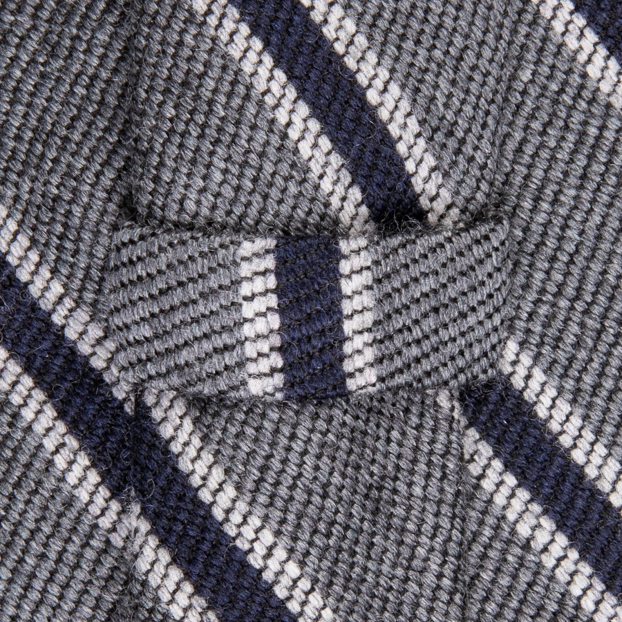Finamore Anversa Tie Untipped Basket Weave Stripe Grey Navy